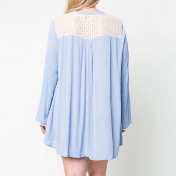 Hayden Oversized Pleated Crochet Trapeze Rayon Dress In Powder Blue. NWT! Sz XL - Picture 5 of 12